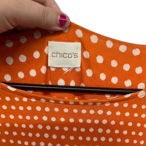 Fall‎ Chic Polka Dot Tunic Top Chico’s Orange Short Sleeve Size XL (2) - Picture 4 of 7